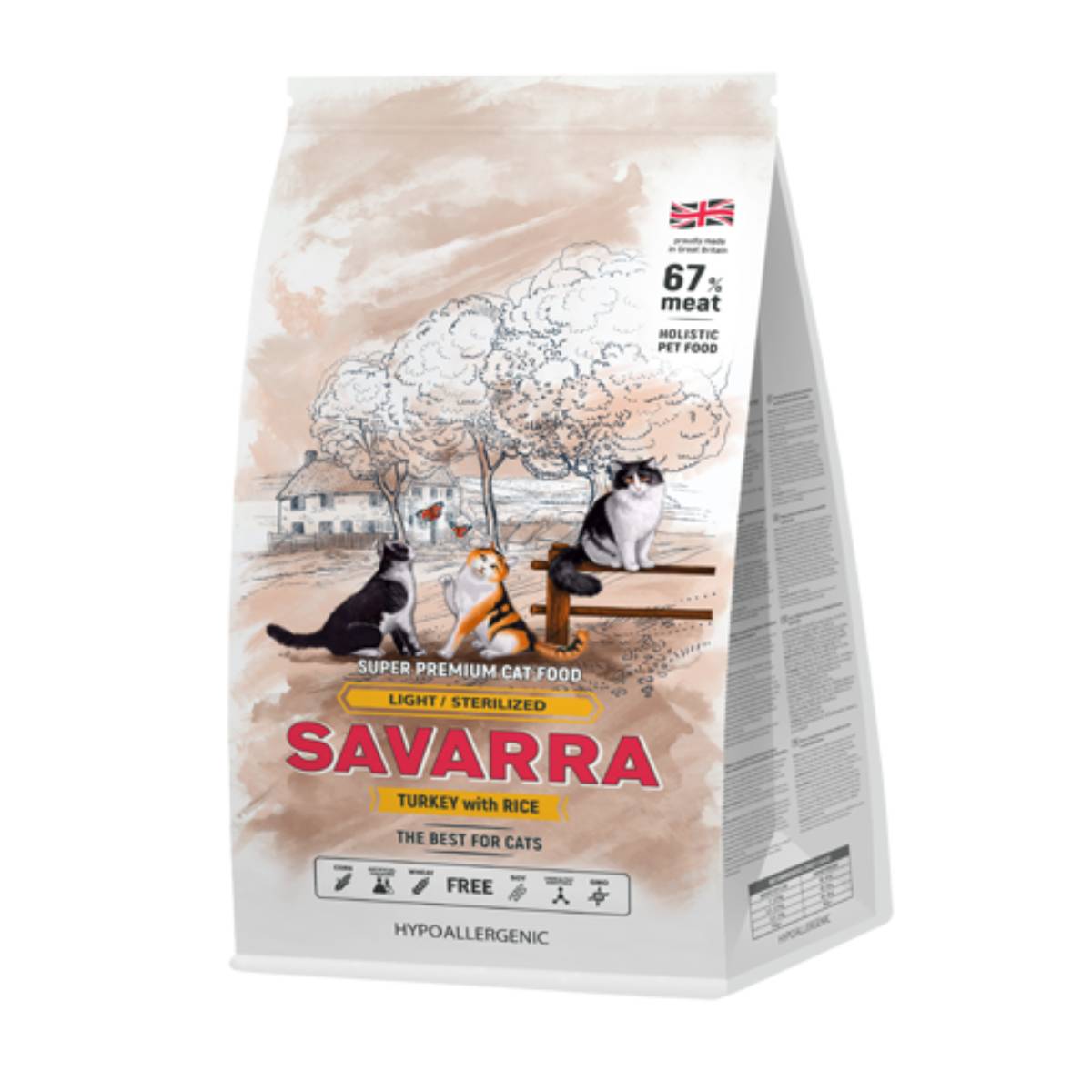 Сухой корм для кастрированных кошек SAVARRA индейка/рис 2 кг