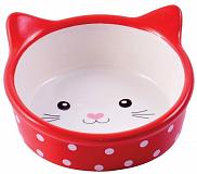 Миска для кошек КерамикАрт Мордочка кошки красная в горошек 250 мл